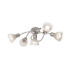 Aktion 🥰 Nino Leuchten LED Deckenleuchte 5-f Daytona Nickel,Glas Alab.weiß Incl.5xE14,3W,LED L:60cm,Glas 10cm 🧨