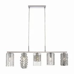 Bestpreis ⭐ Nino Leuchten Pendel 1flg GALWAY Chrom,Acrylbehang Klar Für 5xE14,max.40W, L:90cm,H:max.150cm ❤️