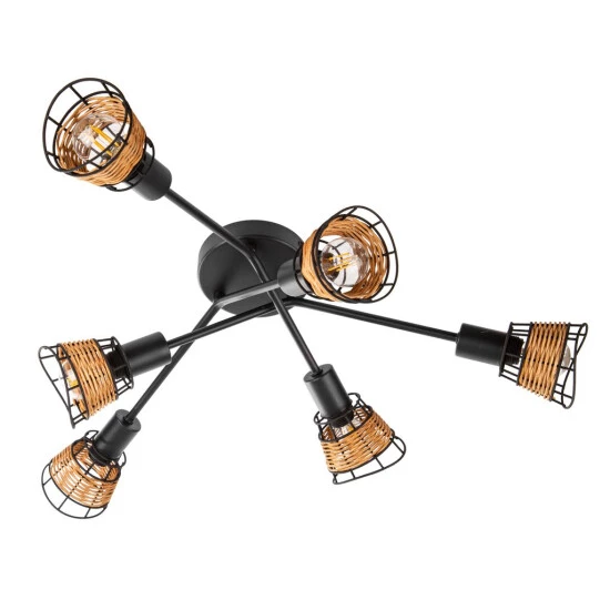 Besorgen 😀 Nino Leuchten Deckenleuchte 6-flg. ESRA Schwarz, Draht-Rattan Schirme, 61340608 😉