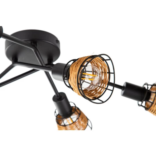 Besorgen 😀 Nino Leuchten Deckenleuchte 6-flg. ESRA Schwarz, Draht-Rattan Schirme, 61340608 😉 - Image 2