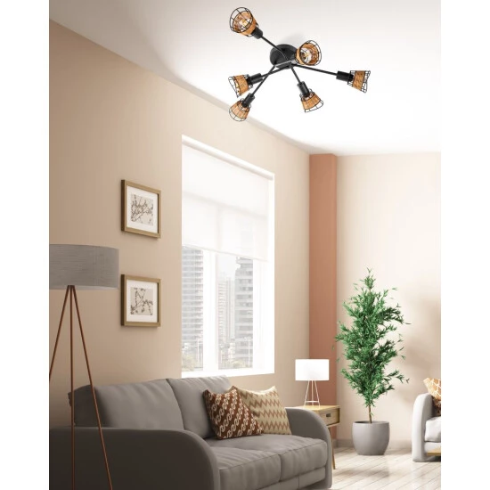 Besorgen 😀 Nino Leuchten Deckenleuchte 6-flg. ESRA Schwarz, Draht-Rattan Schirme, 61340608 😉 - Image 5