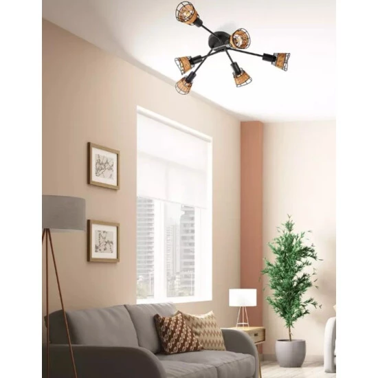 Besorgen 😀 Nino Leuchten Deckenleuchte 6-flg. ESRA Schwarz, Draht-Rattan Schirme, 61340608 😉 - Image 7