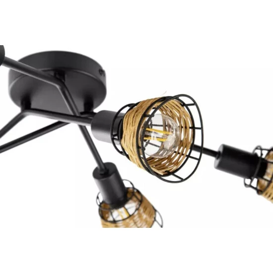 Besorgen 😀 Nino Leuchten Deckenleuchte 6-flg. ESRA Schwarz, Draht-Rattan Schirme, 61340608 😉 - Image 8