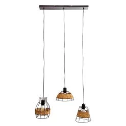 Besorgen 🔥 Nino Leuchten Pendelleuchte 3-flg. TUNIS Metaldraht Schwarz Mit Rattan, 31460308 🧨