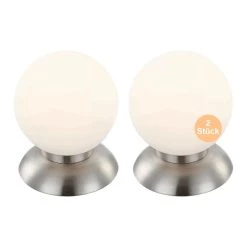 Rabatt ❤️ Nino Leuchten LED Tischlampe 2er Set Tischleuchte Nachttisch Glas Kugel Nickel Matt Opalglas 🤩