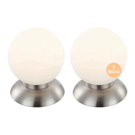 Rabatt ❤️ Nino Leuchten LED Tischlampe 2er Set Tischleuchte Nachttisch Glas Kugel Nickel Matt Opalglas 🤩