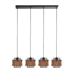 Am billigsten 🤩 Nino Leuchten Pendelleuchte 4-flg. TOBI Drahtschirm Mit Bambusgeflecht, 31520408 😉