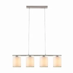 Auslauf 🔥 Nino Leuchten Pendel 4flg RONDO Nickel,Schirm Weiß Für 4xE14,max.40W L:80cm,Schirm D12cm,H14cm ✨