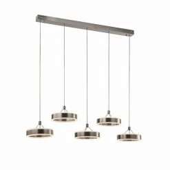 Blitzangebot 🎁 Nino Leuchten LED Pendel 5flg RING Nickel,Plexi Weiß Incl.5x6,5W L:90cm,D:20cm,H:max.150cm 🥰