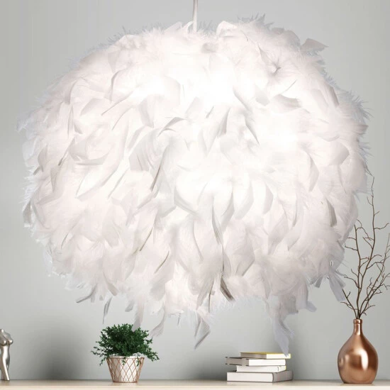 Aktion 🔔 Nino Leuchten Pendel 1-flg. DUCKY Stoffkugel Mit Federn Weiß, 30120107 👏 - Image 3