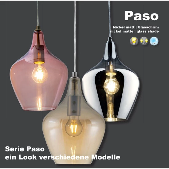 Beste Bewertungen von 😉 Nino Leuchten Pendel 1-flg PASO Nickel Matt,Glas Rose Für 1xE27,max.40W D:22cm,H:30cm,H:max.150cm 🤩 - Image 3