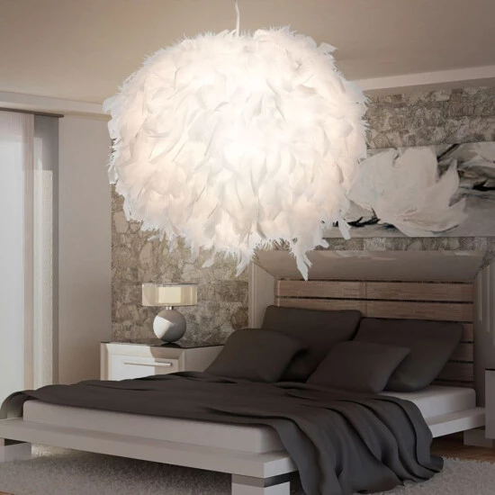 Aktion 🔔 Nino Leuchten Pendel 1-flg. DUCKY Stoffkugel Mit Federn Weiß, 30120107 👏 - Image 4