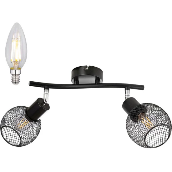 Coupon 🌟 Nino Leuchten LED Deckenleuchte Wohnzimmer Modern Schwarz Deckenlampe Metall Gitter 2 Flammig 👏