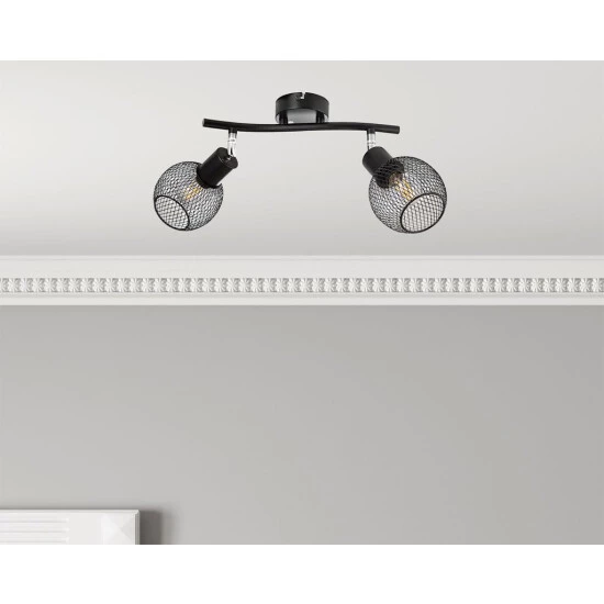 Coupon 🌟 Nino Leuchten LED Deckenleuchte Wohnzimmer Modern Schwarz Deckenlampe Metall Gitter 2 Flammig 👏 - Image 2