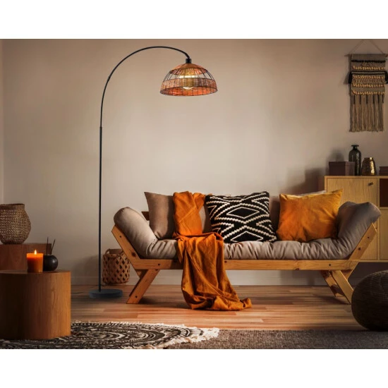 Schlussverkauf ✨ Nino Leuchten Bogenleuchte 1-flg. JARO Schwarz, Schirm Draht-Rattan, 41840108 🌟 - Image 7