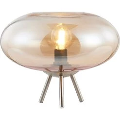 Bestpreis 🔥 Nino Leuchten Tischleuchte 1flg LILLE Nickel,Glas Amber Für 1xE14,max.40W, H:18cm,D:20cm 🧨