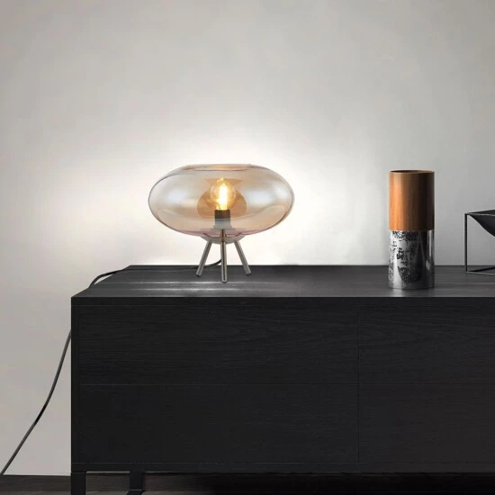 Bestpreis 🔥 Nino Leuchten Tischleuchte 1flg LILLE Nickel,Glas Amber Für 1xE14,max.40W, H:18cm,D:20cm 🧨 - Image 2