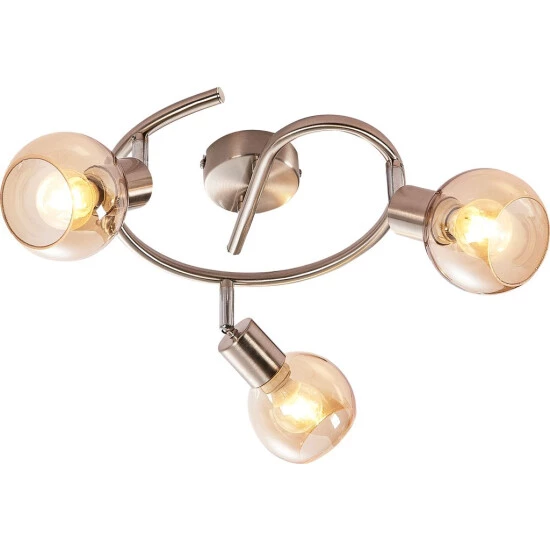 Neu 🎁 Nino Leuchten Spot 3flg CASTELLO Nickel,Glas Amber Für 3xE14,max.40W, D:25cm,Glas D:7,5cm 🧨