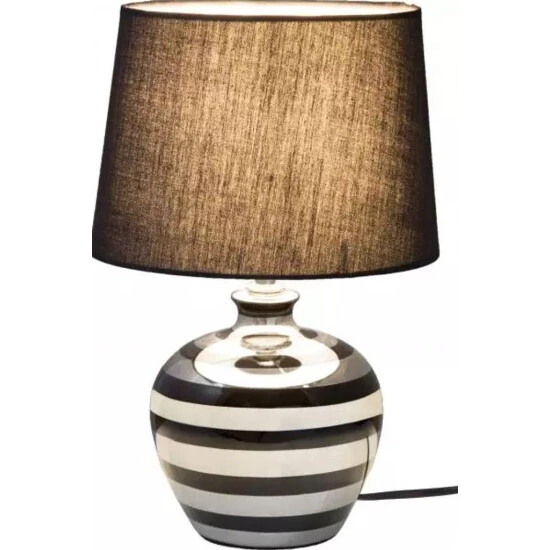 Schlussverkauf 😍 Nino Leuchten Tischleuchte Celia Keramik Schwarz Silber 1 Flammig Gestreift 🔥