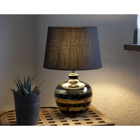 Schlussverkauf 😍 Nino Leuchten Tischleuchte Celia Keramik Schwarz Silber 1 Flammig Gestreift 🔥 - Image 3