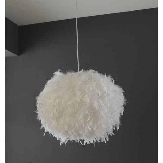 Aktion 🔔 Nino Leuchten Pendel 1-flg. DUCKY Stoffkugel Mit Federn Weiß, 30120107 👏 - Image 6
