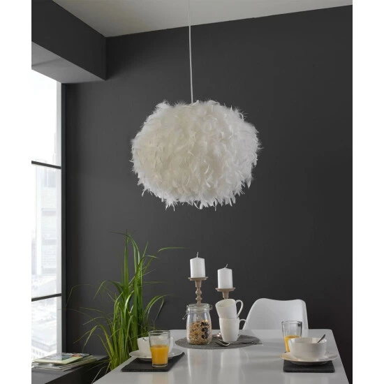 Aktion 🔔 Nino Leuchten Pendel 1-flg. DUCKY Stoffkugel Mit Federn Weiß, 30120107 👏 - Image 7