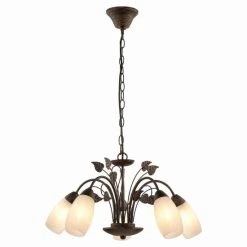 Beste Bewertungen von 😍 Nino Leuchten Kronleuchter 5flg VENEZIA Rostfarbig,Glas Alabasterfarb Für 5xE14,max.40W, D:50cm,L:max.150cm 🤩