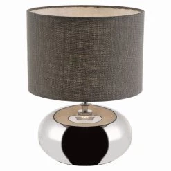 Bester Verkauf 🔥 Nino Leuchten Tischleuchte 1flg ZOE Keramik Chromfarb,Schirm Grau Für 1xE27,max.40W, H:36,5cm,Schirm D:28cm 🛒