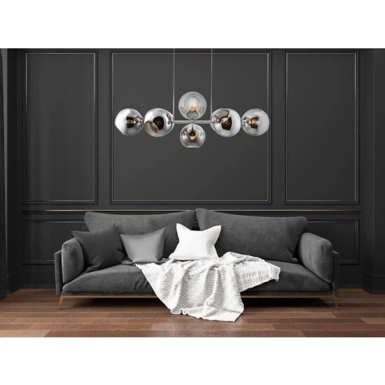 Rabatt 🌟 Nino Leuchten Pendel 8-flg PILAR Nickel Matt, Glas Smokey, 31240802 ⌛